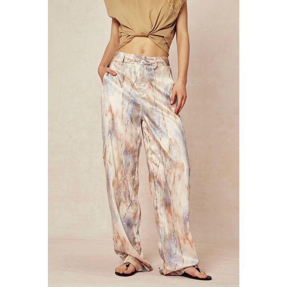 Micas Marble Print High Waisted Satin wide leg Pants NWT Size Small resort wear - Picture 2 of 11